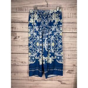JM Collection Wide Leg Blue Paisley Pants Pull On Medium New Coastal Resort Boho